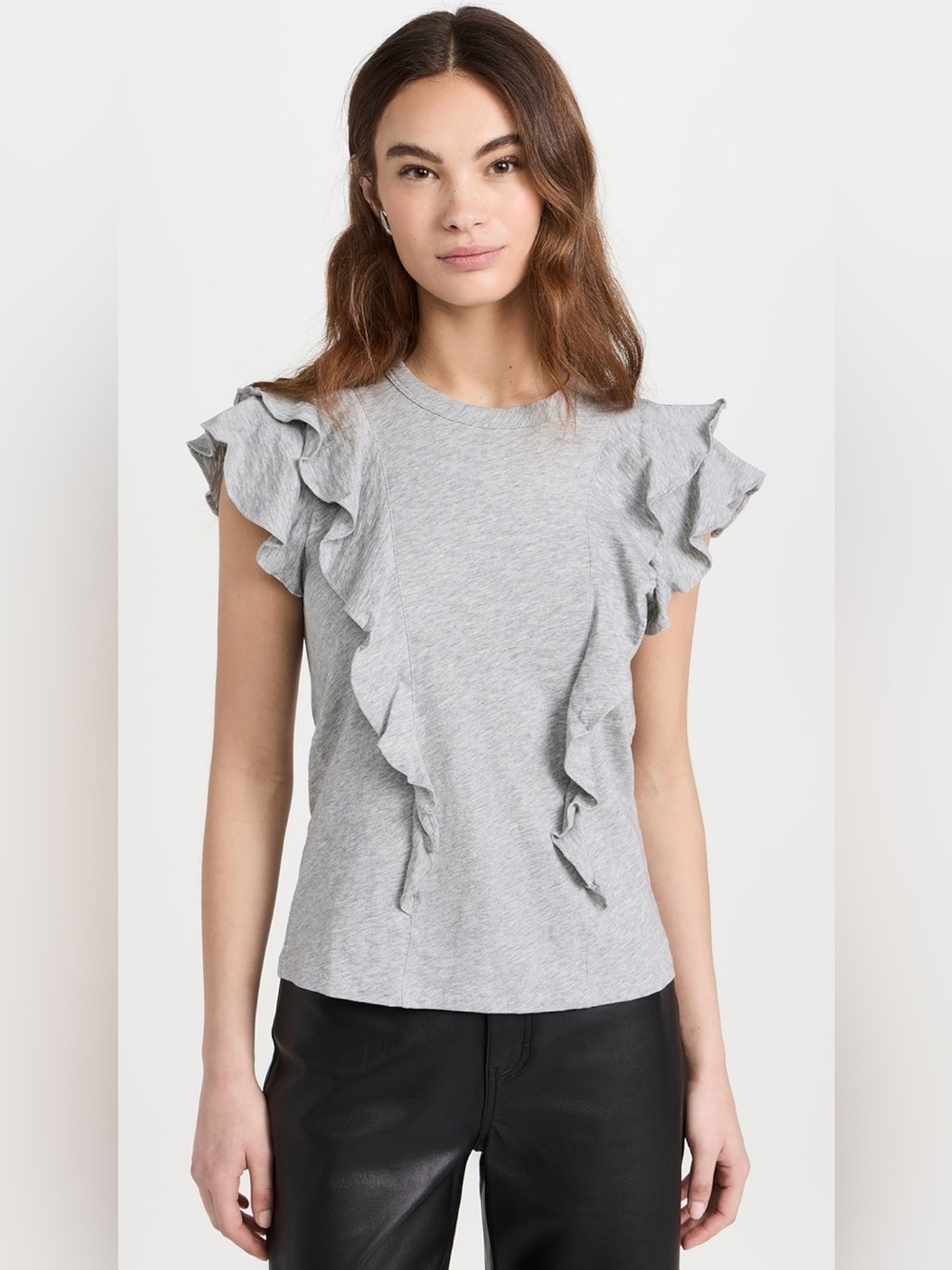 Veronica Beard Jean Bea Short Sleeve Ruffle Tee XS gray Pima cotton quiet luxury
